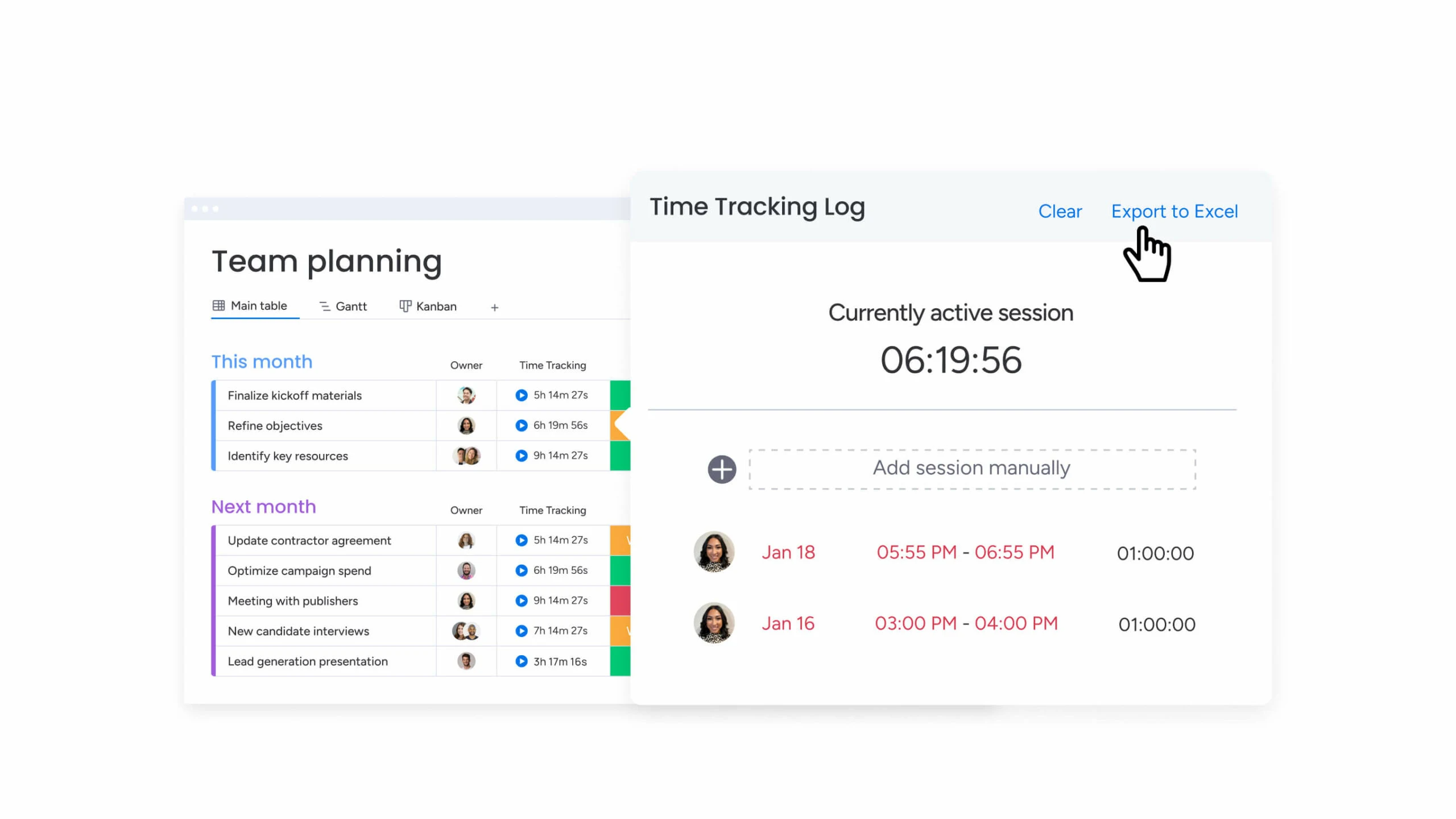 screenshot of time tracking feature in monday work management